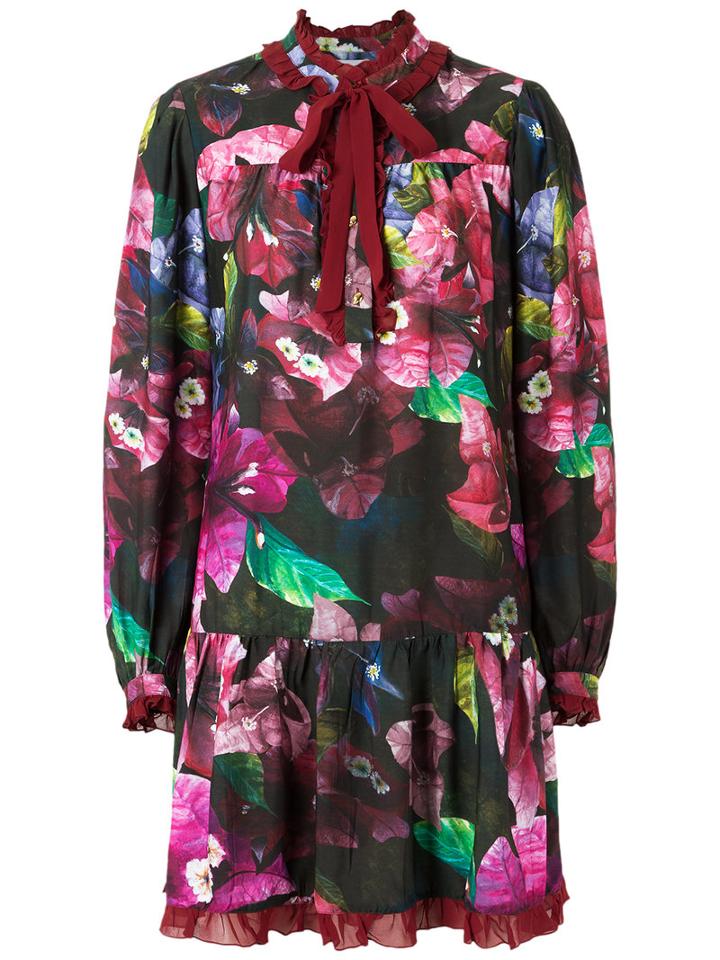 Isolda Floral Flared Dress, Women's, Size: 40, Pink/purple, Viscose/silk