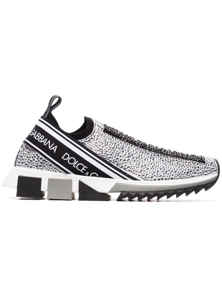 Dolce & Gabbana Crystal-embellished Logo Sneakers - White