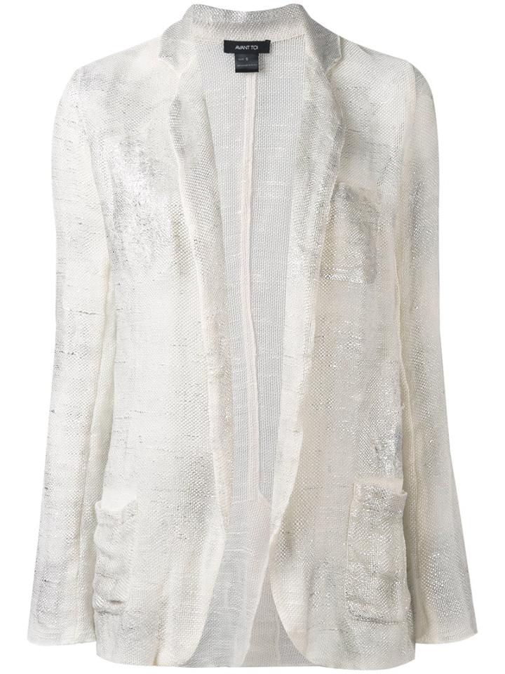 Avant Toi - Distressed Knitted Blazer - Women - Cotton/linen/flax - L, White, Cotton/linen/flax