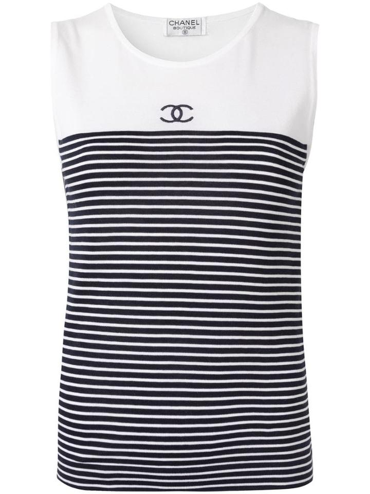 Chanel Pre-owned Striped Tank Top - White