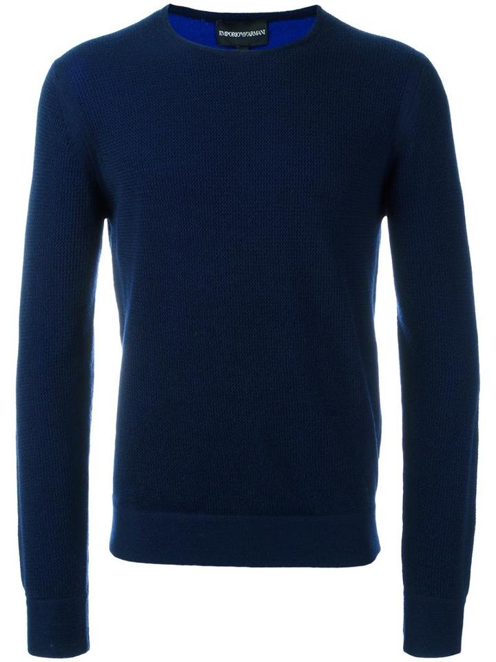 Emporio Armani Crew Neck Jumper, Men's, Size: 50, Blue, Wool/silk