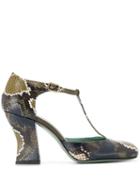 Paola D'arcano Snakeskin-effect T-bar Pumps - Green