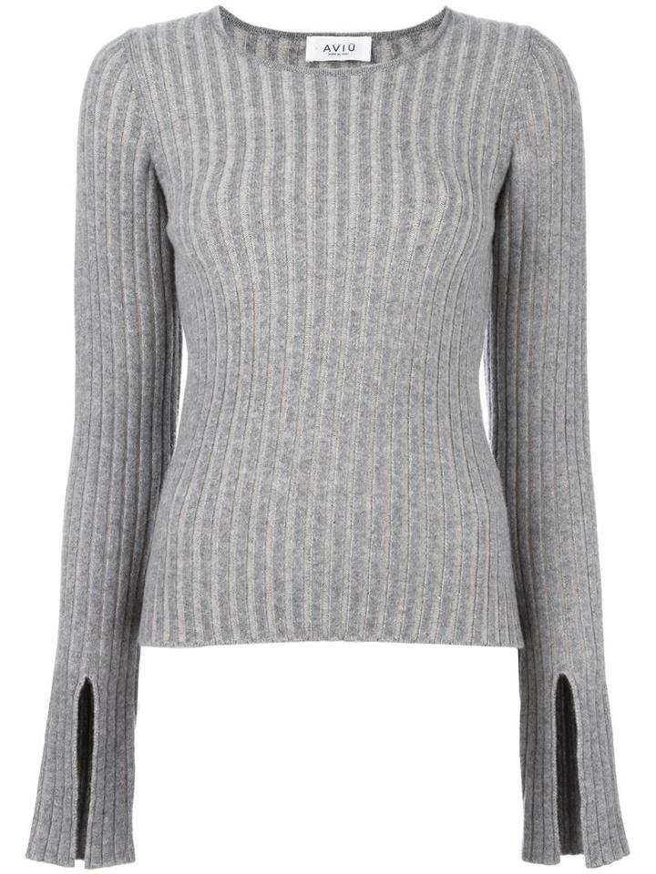 Aviù Slit Sleeves Ribbed Jumper, Women's, Size: 44, Grey, Wool/cashmere/polyamide