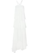 Jay Ahr Tiered Evening Dress, Women's, Size: 36, White, Silk/nylon