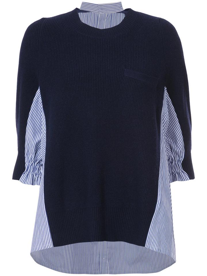 Sacai - Shirt Insert Sweater - Women - Cotton/nylon/wool - 2, Blue, Cotton/nylon/wool