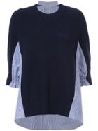 Sacai - Shirt Insert Sweater - Women - Cotton/nylon/wool - 2, Blue, Cotton/nylon/wool