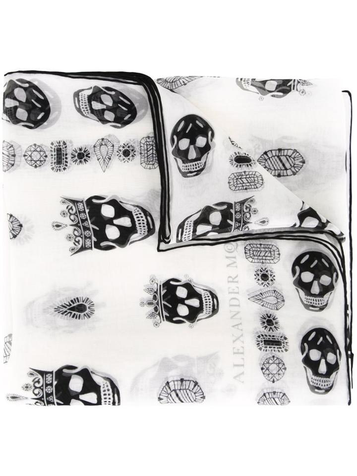 Alexander Mcqueen King And Queen Skull Scarf, Women's, White, Silk