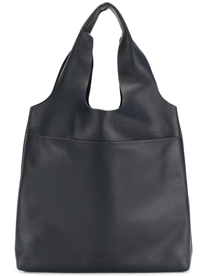 Jil Sander Navy Embossed Double Handle Tote Bag - Blue