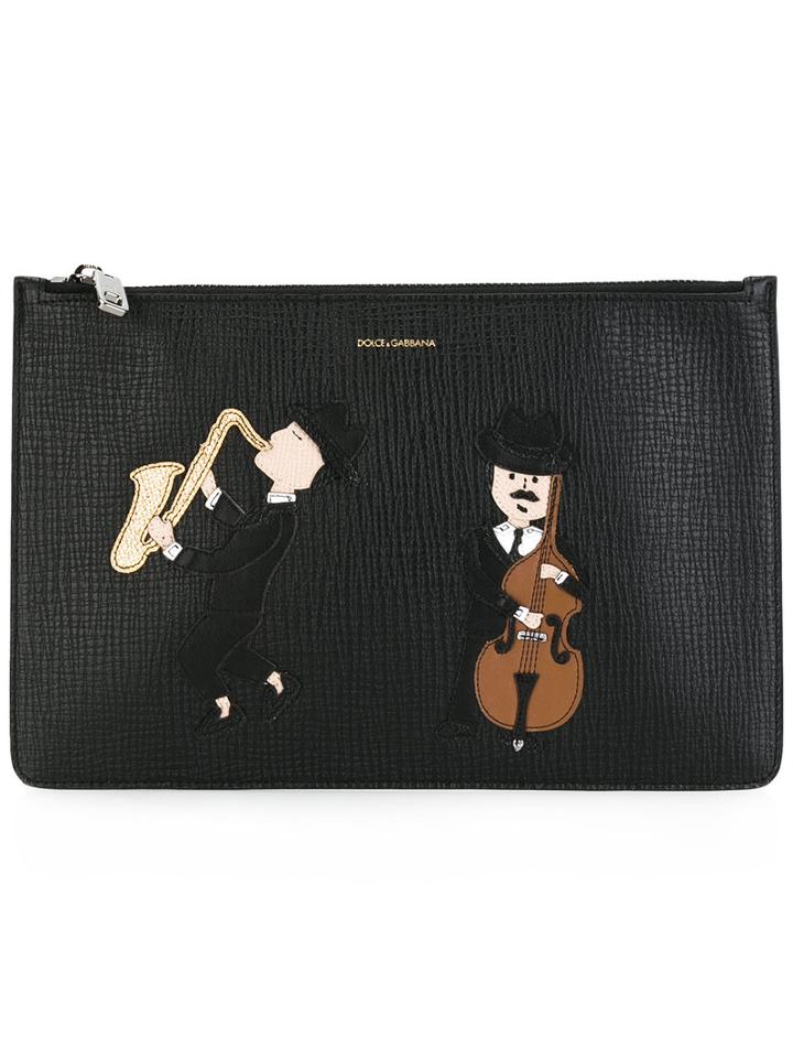 Dolce & Gabbana Musician Patch Clutch, Men's, Black, Calf Leather