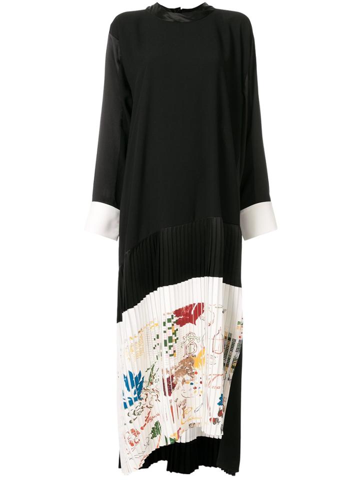 Tory Burch Colour Block Pleated Dress - Black