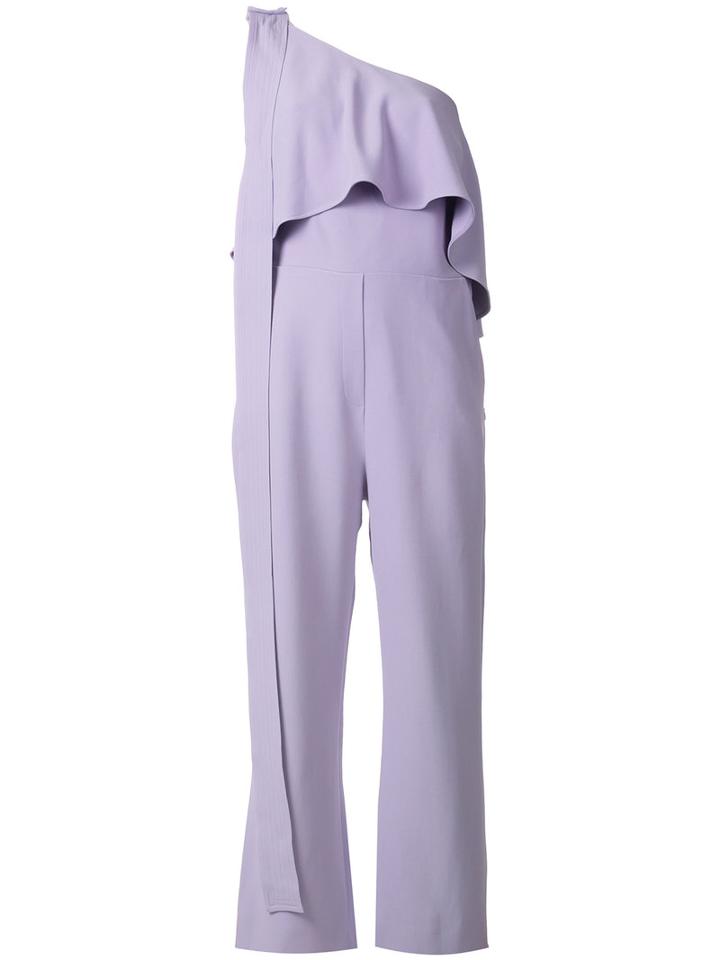 Elie Saab One Shoulder Frill Jumpsuit, Women's, Size: 36, Pink/purple, Spandex/elastane/acetate/viscose/silk
