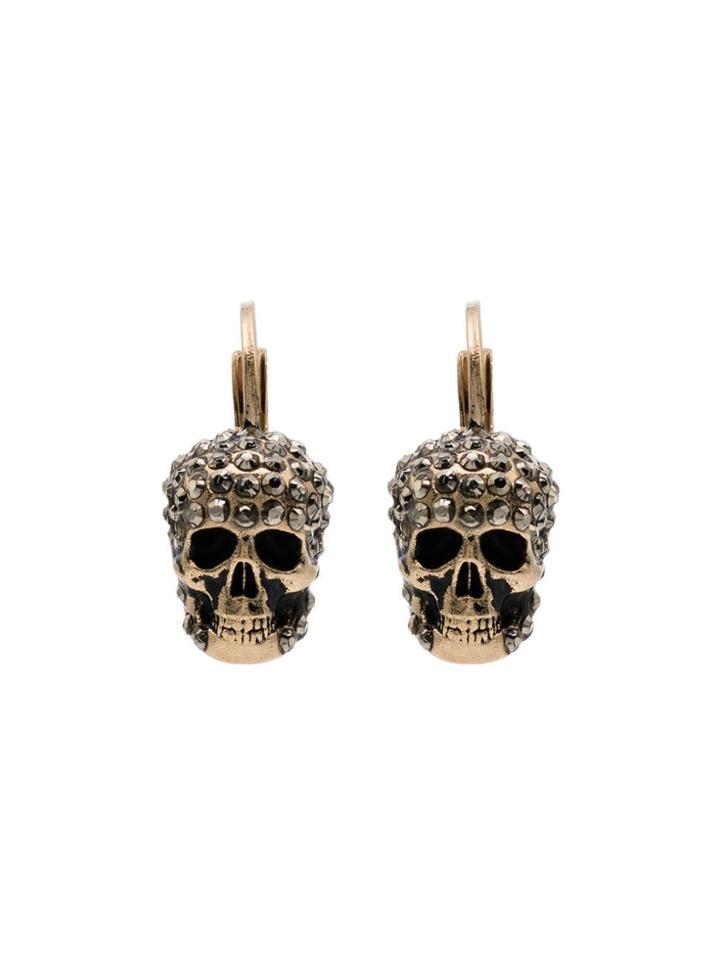 Alexander Mcqueen Crystal-embellished Skull Earrings - Metallic