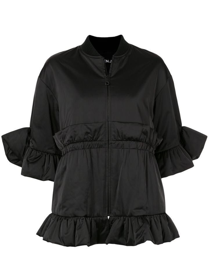 Goen.j Sculptural Ruffled Bomber Jacket - Black