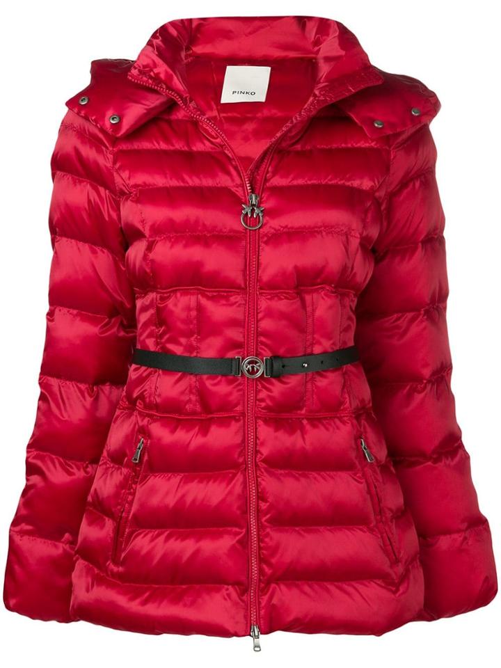 Pinko Belted Padded Jacket - Red