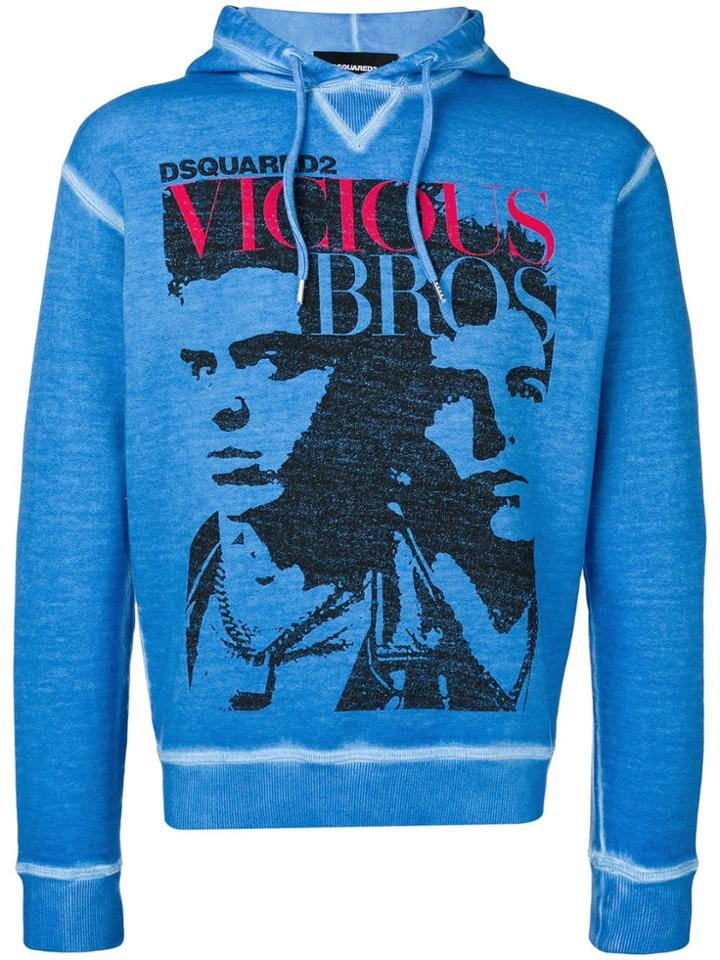 Dsquared2 Viscious Bros Poster Hoodie - Blue