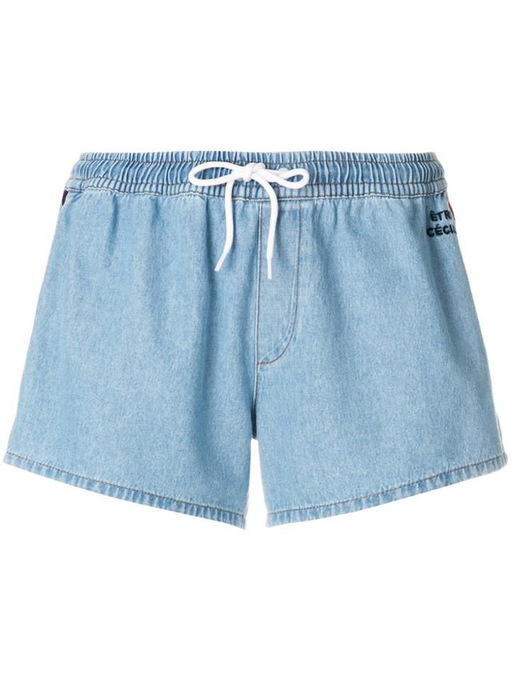 Être Cécile Denim Side Band Shorts - Blue
