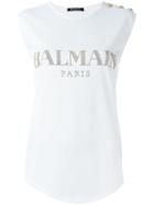 Balmain Embellished Logo T-shirt, Women's, Size: 42, White, Cotton