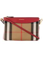 Burberry House Check And Leather Clutch Bag - Red