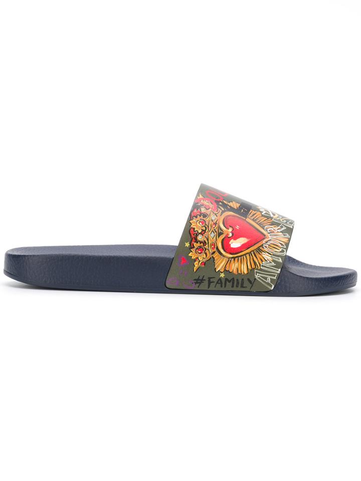 Dolce & Gabbana Leather Graphic Slides - Blue