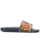 Dolce & Gabbana Leather Graphic Slides - Blue