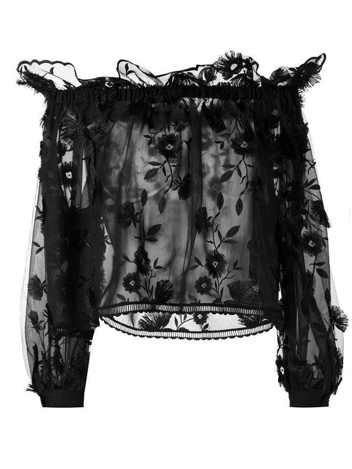 Alberta Ferretti - Embroidered Off The Shoulder Top - Women - Polyester - 40, Black, Polyester