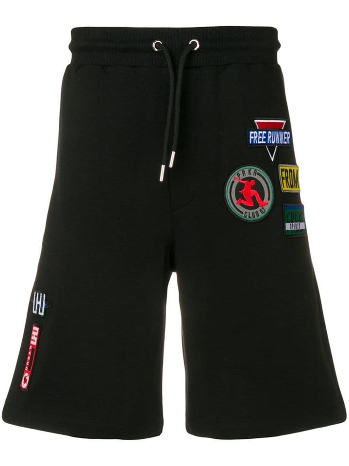 Les Hommes Urban Multi Patch Track Shorts - Black