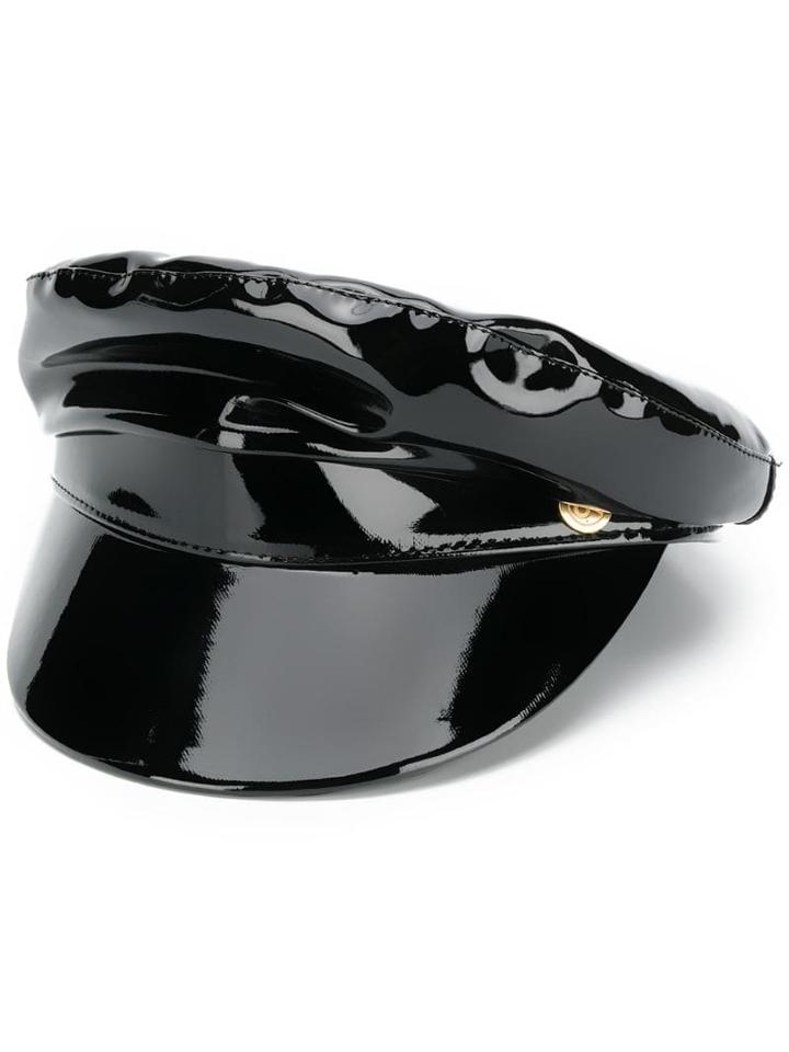 Chiara Ferragni Patent Baker Boy Hat - Black