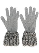 Chanel Vintage Contrast Knit Gloves, Women's, Grey