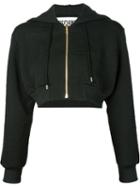 Moschino Stitched Logo Cropped Hoodie, Women's, Size: 44, Black, Cotton/polyester