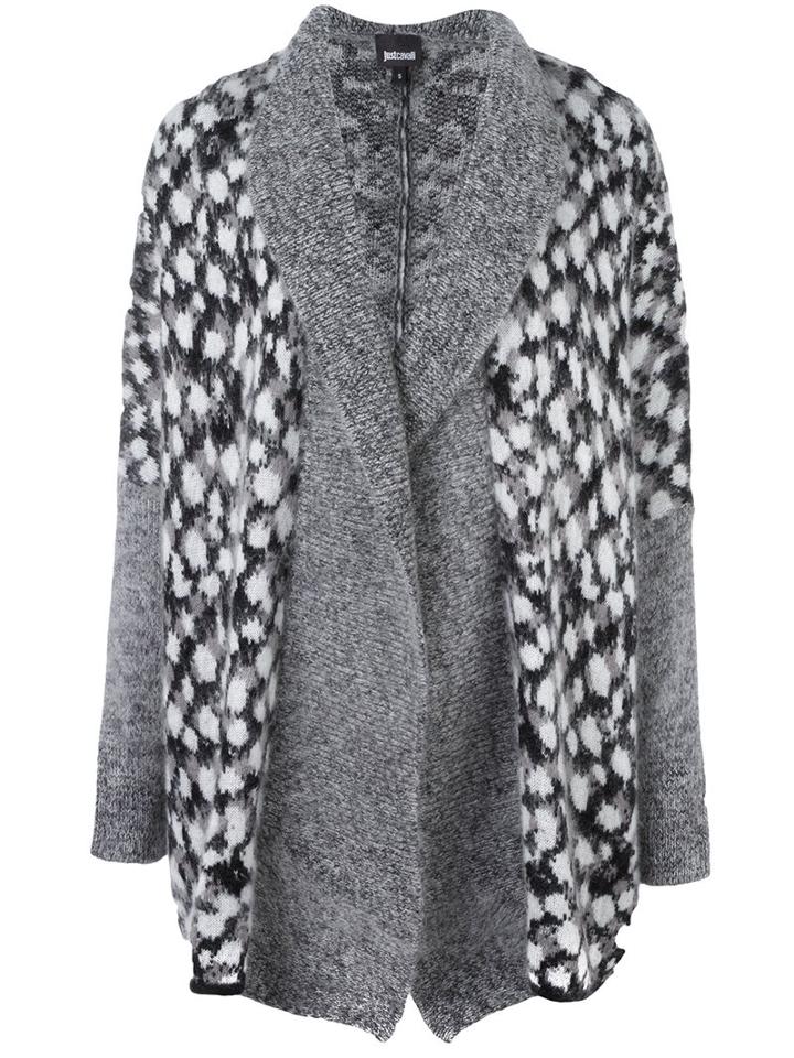 Just Cavalli Patterned Panel Cardi-coat, Women's, Size: Xs, Grey, Polyamide/mohair/wool