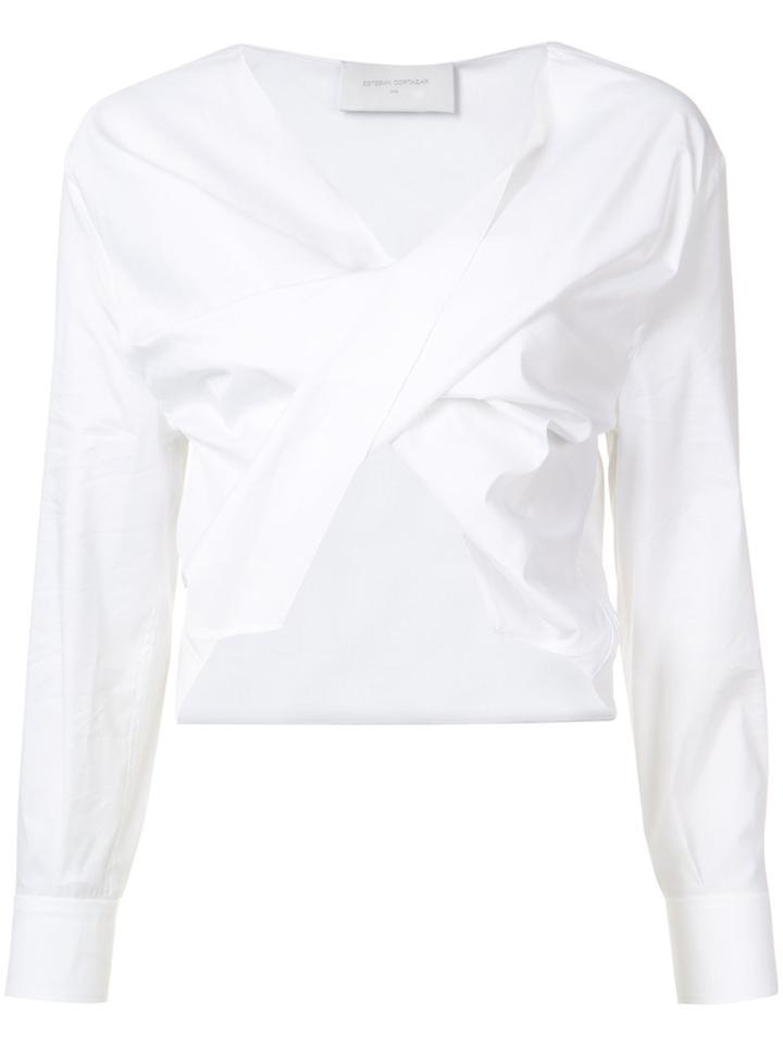 Esteban Cortazar Ruched Cropped Blouse, Women's, Size: 42, White, Cotton/polyamide/spandex/elastane