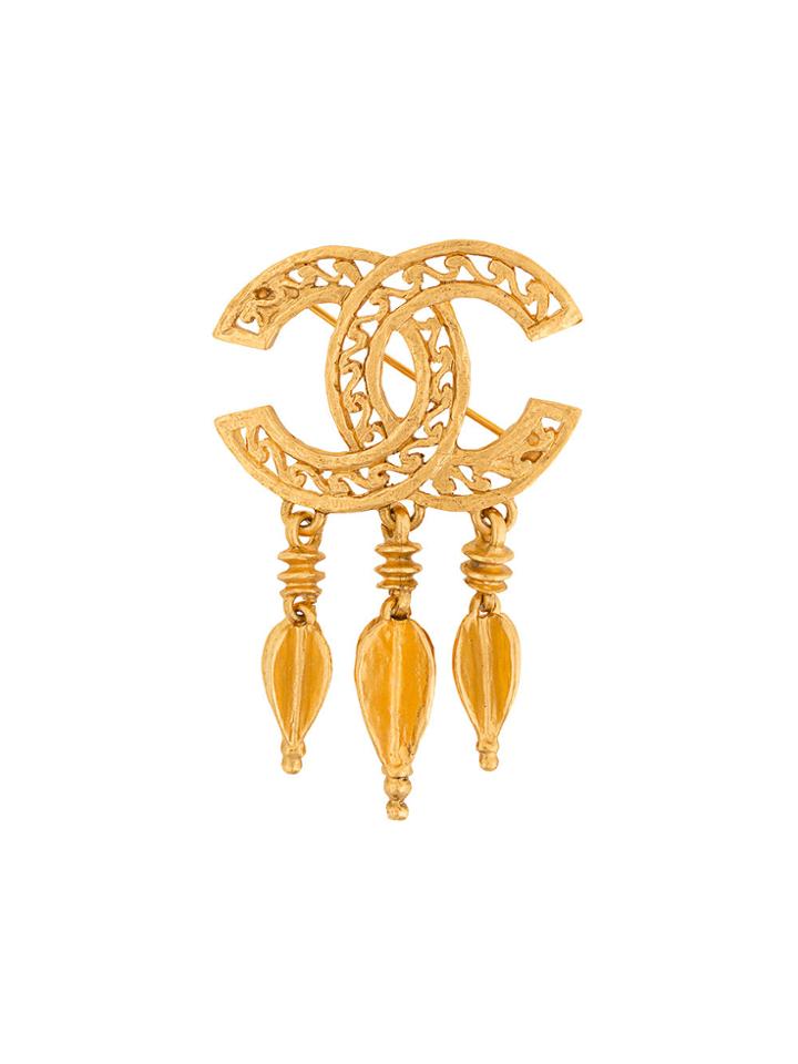 Chanel Vintage Cc Fringe Brooch - Metallic