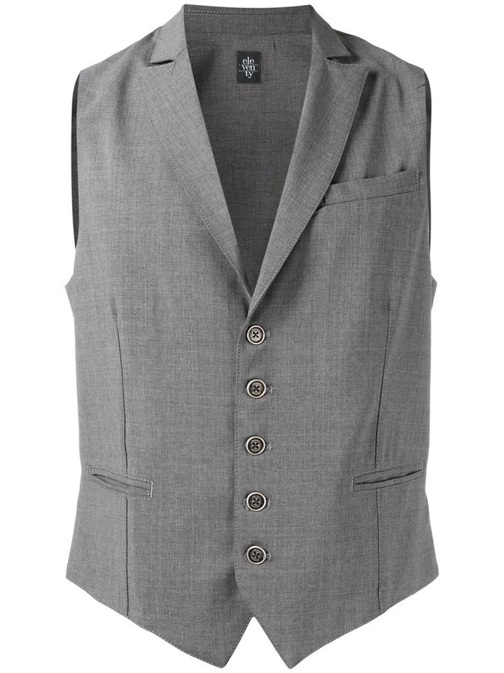 Eleventy Buttoned Waistcoat, Men's, Size: Xl, Grey, Wool/spandex/elastane