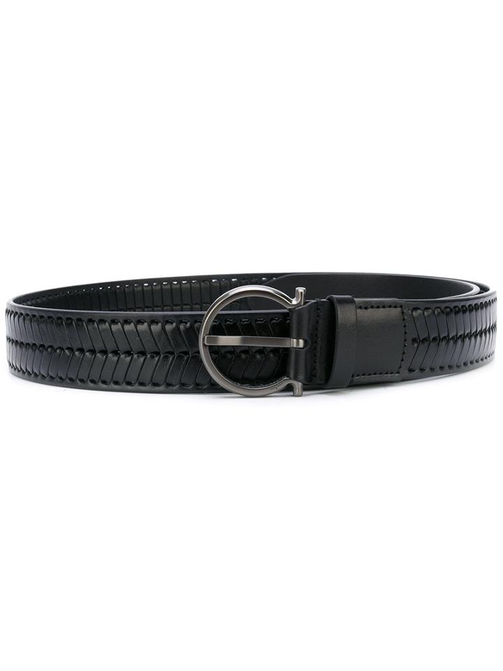 Salvatore Ferragamo - Woven Gancio Belt - Men - Calf Leather - 95, Black, Calf Leather