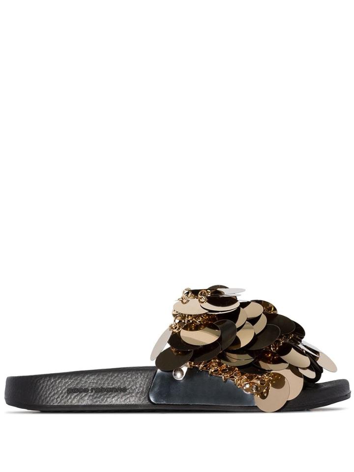 Paco Rabanne Disc-embellished Slides - Gold