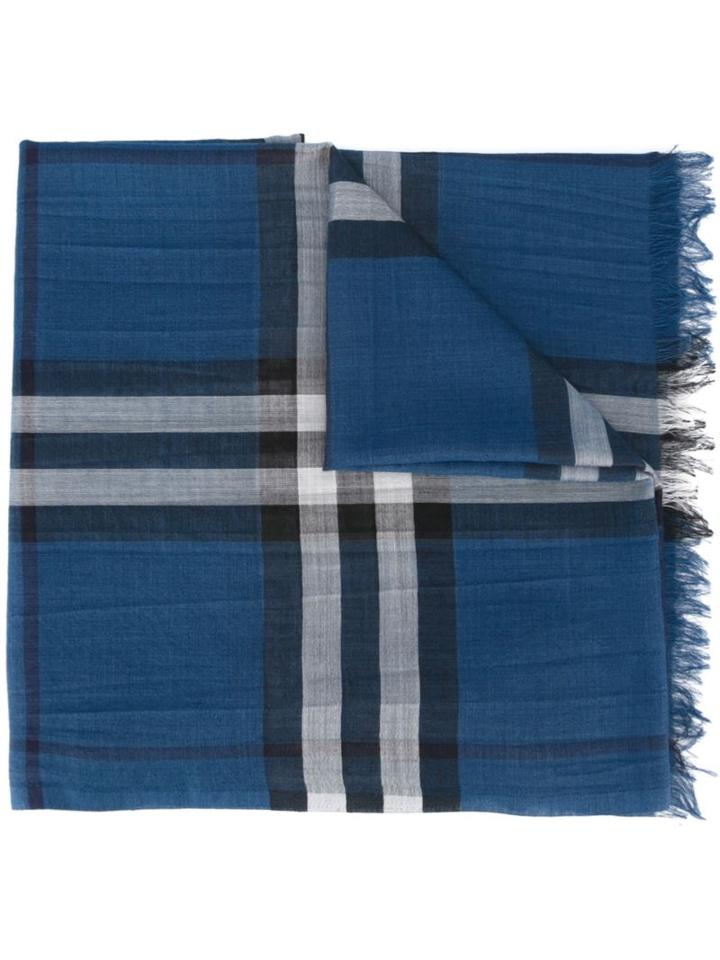 Burberry Checked Scarf, Women's, Blue, Silk/wool