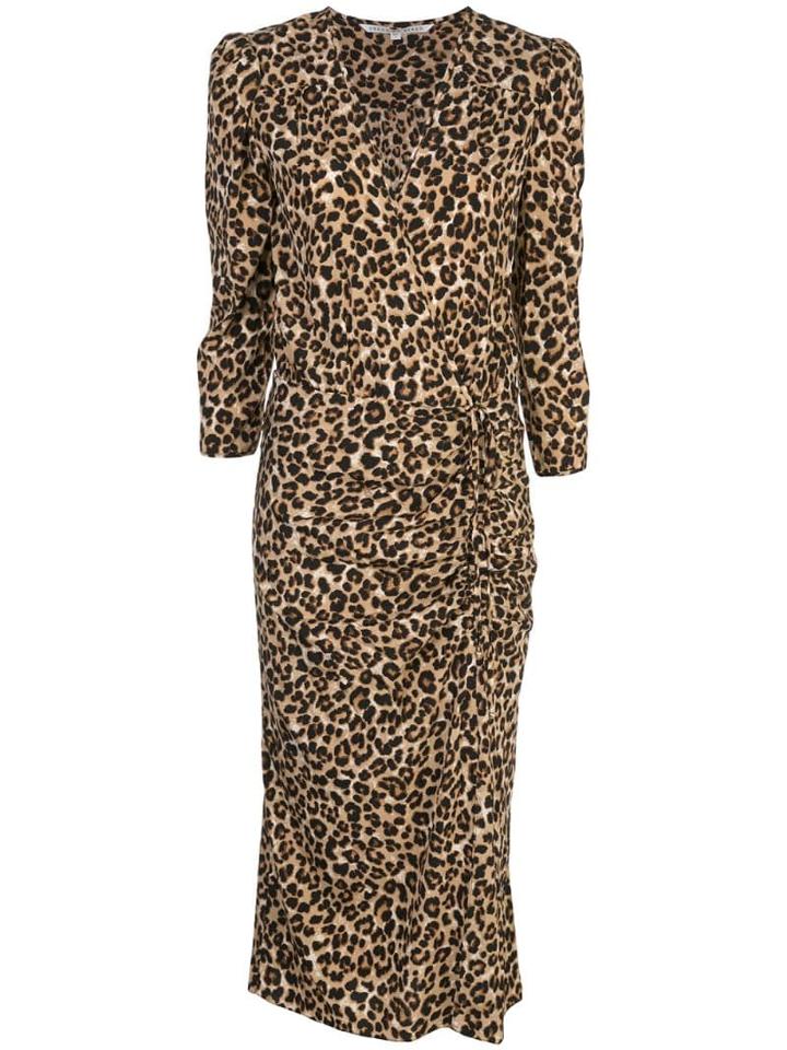 Veronica Beard Ruched Leopard Print Dress - Brown