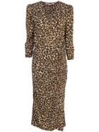 Veronica Beard Ruched Leopard Print Dress - Brown