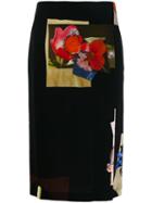 Acne Studios Floral Panel Printed Crepe Skirt - Black