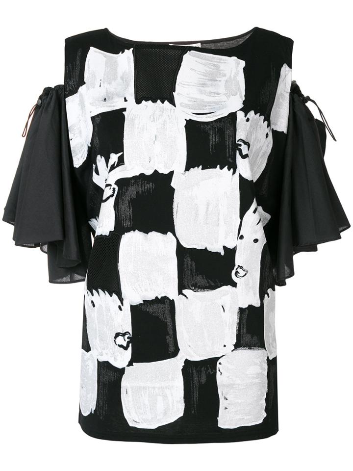 Tsumori Chisato Off-shoulder Square Print Blouse - Black