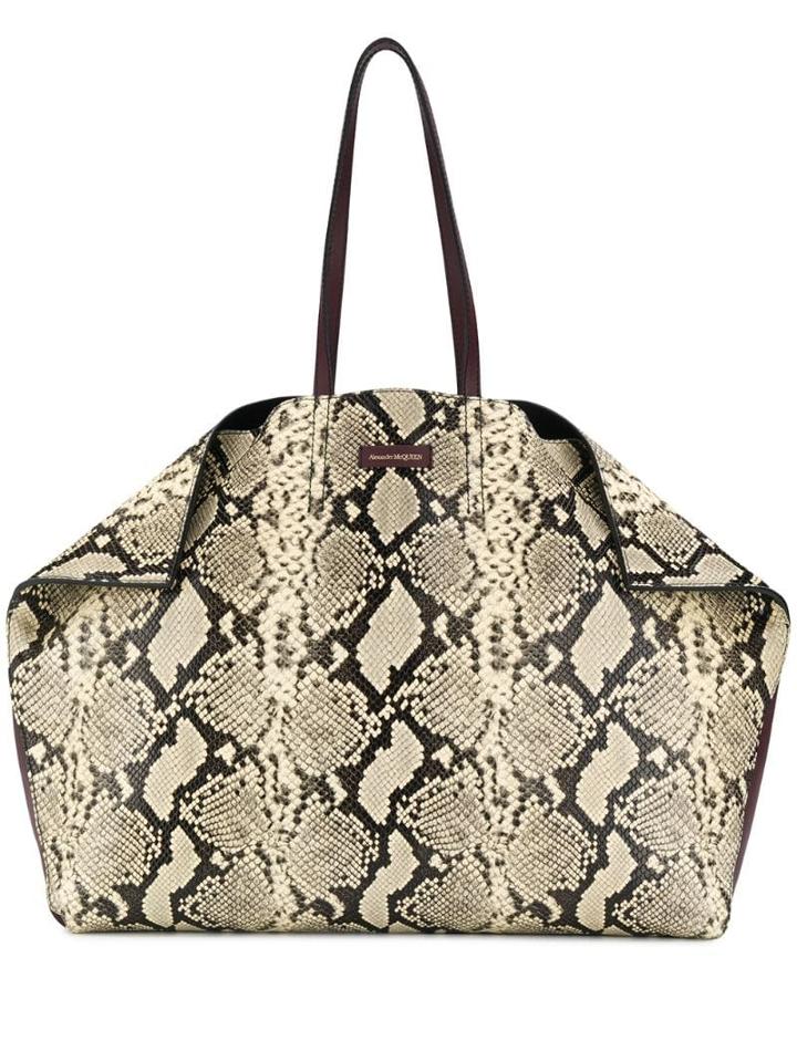 Alexander Mcqueen Snakeskin Effect Butterfly Tote Bag - Neutrals