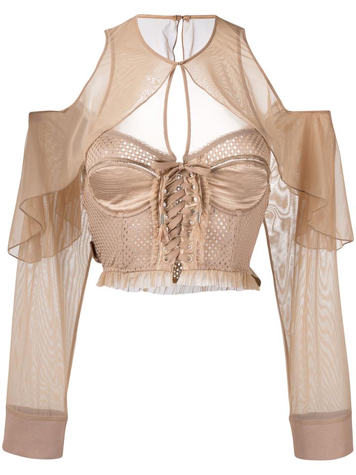 Puma - Mesh Bustier Top - Women - Polyester/spandex/elastane - S, Nude/neutrals, Polyester/spandex/elastane