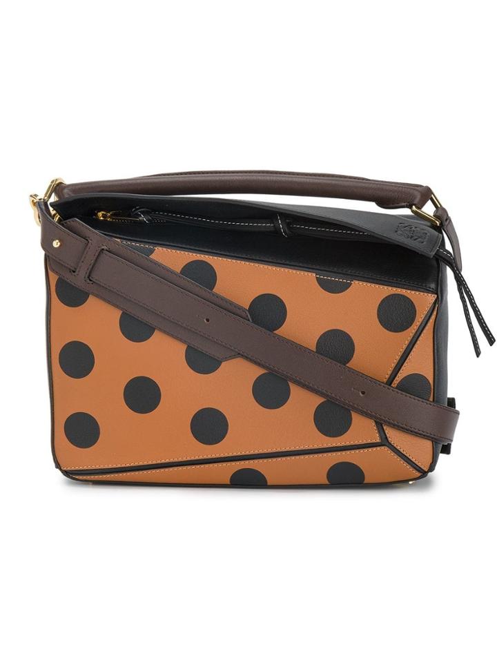 Loewe Polka Dot Puzzle Leather Shoulder Bag - Brown