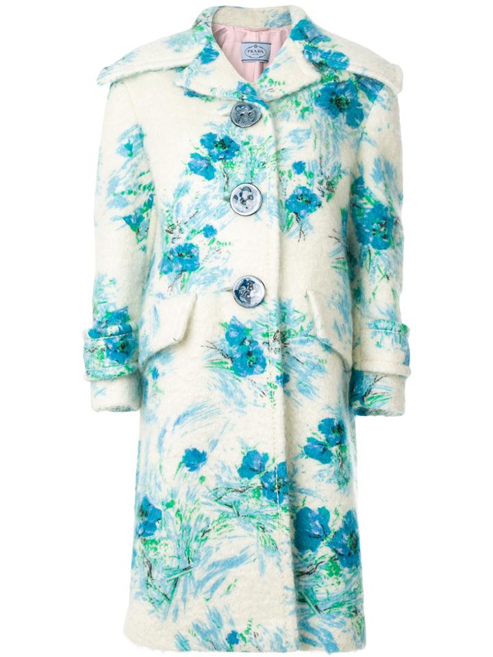 Prada Floral Patterned Coat - White