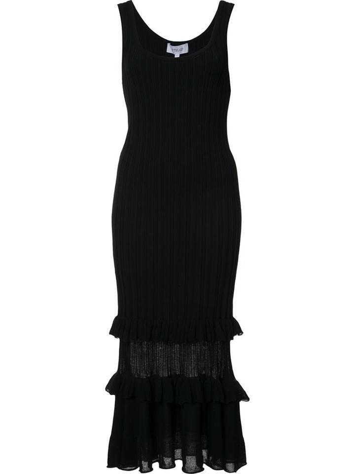 Derek Lam 10 Crosby Ruffle Knit Dress, Women's, Size: Large, Black, Cotton/polyamide/spandex/elastane