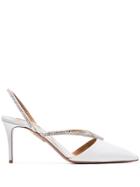 Aquazzura White Eden 75 Crystal-embellished Leather Pumps