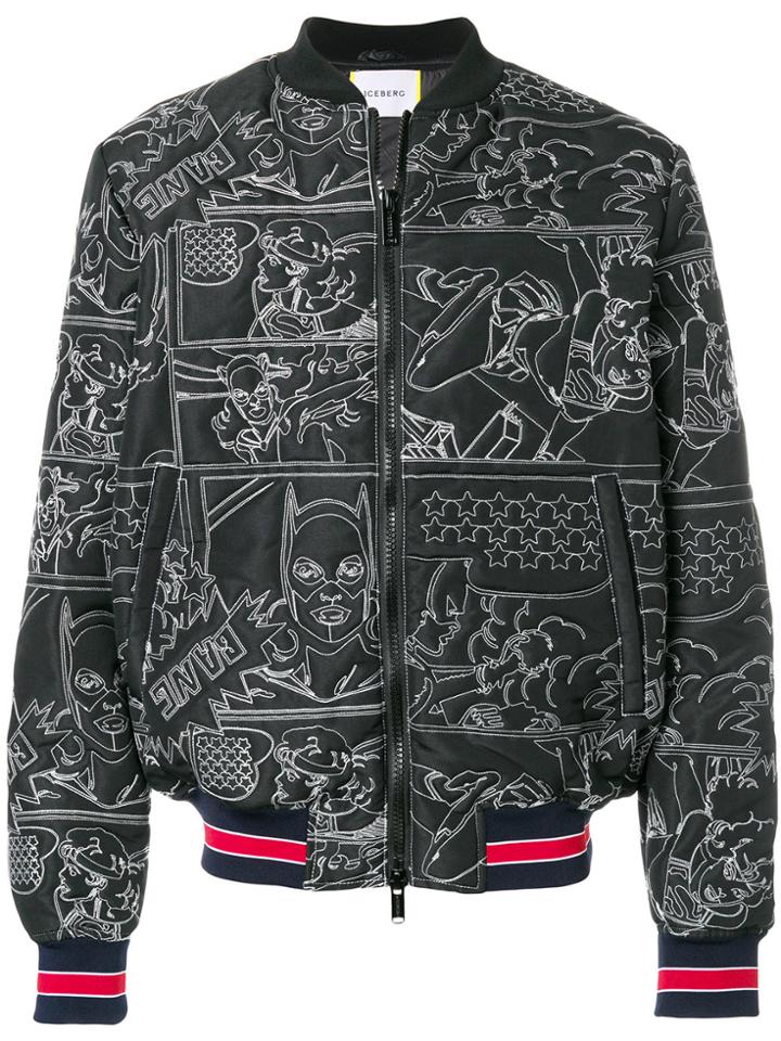 Iceberg Stitched Bomber Jacket - Black