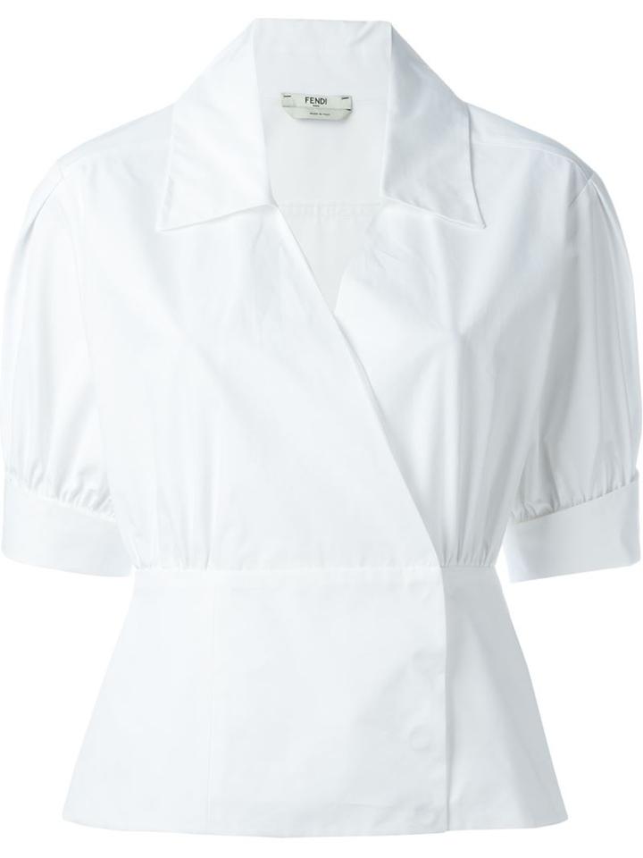Fendi Shortsleeved Wrap Shirt, Women's, Size: 44, White, Cotton