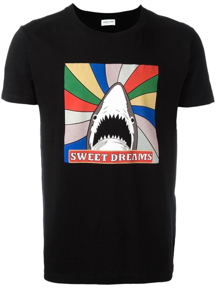 Shark Print T-shirt, Men's, Size: Medium, Black, Cotton, Saint Laurent