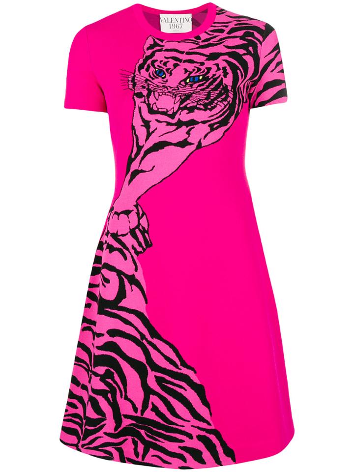 Valentino Tiger Print Skater Dress - Pink & Purple